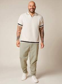 EASEVO Plus Size Casual Daily Knitted Polo Shirt, Suitable For Summer - Beige - View 4
