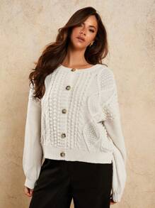 COSMINA Damen Cardigan mit Dropped Shoulder, Langarm, Einreihig, Lässig, Locker, Dünn für Herbst/Winter - Aprikosenfarben - Übersicht 6