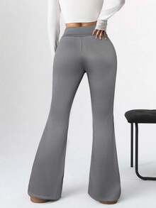SHEIN EZwear 女式休闲深灰色修身喇叭裤，带保暖衬里 - 深灰色 - 查看 2