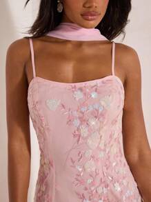 Opulessa 1 chiếc váy mini trang trí sequin dệt trơn màu dành cho nữ - Hồng - Xem 4