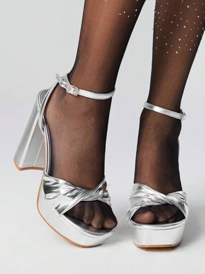 Grunge Punk Women's Elegant High Heel Sandals With Platform Sole, Solid Color, Suitable For Parties And Banquets