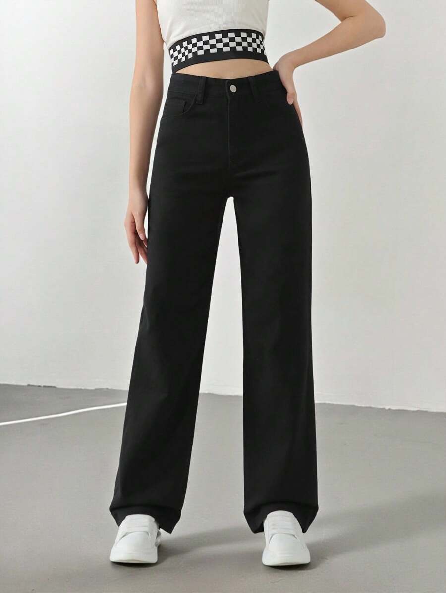 Teen Girls Straight Leg Jeans - Black - View 1