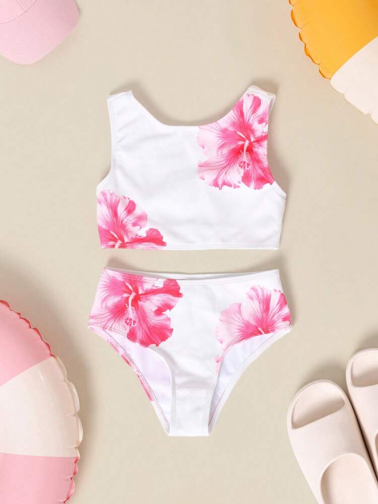 花柄ハイビスカスプリントハワイアンツーピースビキニ