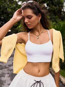 SHEIN BASICS 女士休闲纯色圆领长袖宽松短款开衫 - 芥末黃 - 查看 8