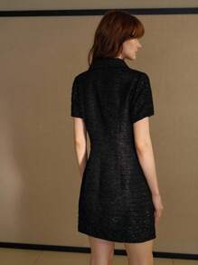 MOTF PREMIUM Vestido de tweed con detalle de rhinestones y bolsillo parche - Negro - Ver 3