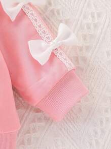 SHEIN Playful Pals Aby Girl Spring&Autumn Casual Style Toddler Jacket Long Sleeve Bowknot Decoration Hooded Top