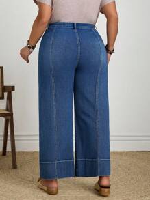 EMERY ROSE Jeans de talla grande de mezclilla vintage desgastada para uso casual de vacaciones - Azul lavado medio - Ver 2