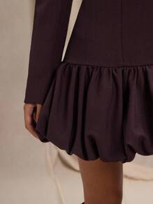 SHEIN BAE 女士纯色荷叶边下摆优雅办公室女士长袖连衣裙 - 咖啡棕 - 查看 8