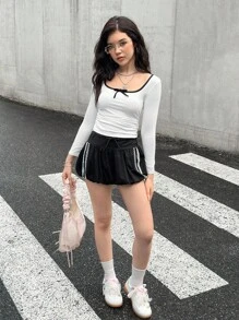 Teenager Mädchen Schwarze Spitzen Taille Kordel elastische geraffter Harem Shorts, Sportlicher Straßenmode-Stil, Spitzenstil, Rückkehr zur Schule