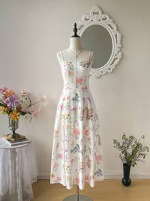 SHEIN MOD 3 Ways 女士花卉印花浪漫长裙 - 度假装、西式装、乡村装、海滩度假装、波西米亚风格连衣裙 - 白色 - 查看 2