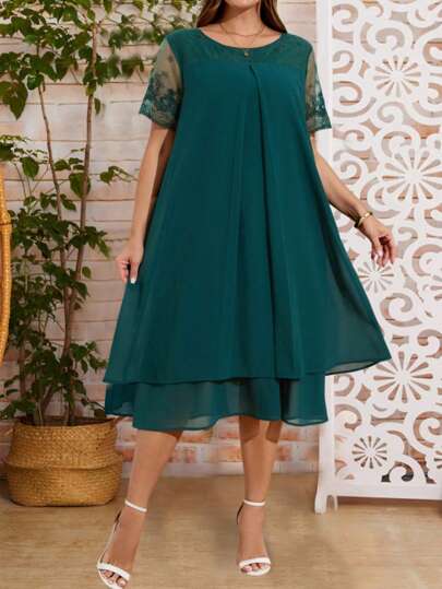 EMERY ROSE Plus Size Summer Elegant Solid Color Lace Patchwork Dress Women Plus Clothing Business Casual Women Dresses Birthday Women Casual Dress Women Birthday Outfit Women S Clothes Plus Size Green Dress,Teacher Outfits For Women,Elegant Dresses For Women,Fall Women Clothes,Dresses For Women Party,Teacher Outfits For Women,Business Casual Women,Fall Women Clothes Flowy Dress Green Midi Dress Green Elegant Dress Lace Dress,Vacation/Spring