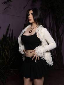 Steff Loaiza Women's Zipper Fashion Short Raw Edge Pleated Denim Skirt