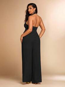 SHEIN BAE New Plus Size Women Summer Linen Vest And Pants Set, Linen Outfit For Beach, Holiday, Vacation/ Plus Size Two Piece Set/ Plus Size Halter Top And Pants Set - Black - View 2