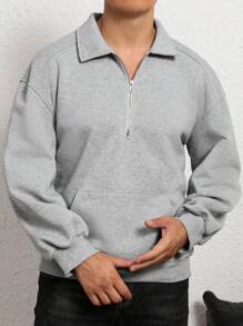 Manfinity Dauomo Men's Solid Color Half Zip Sweatshirt, Simple And Fashionable Casual Everyday Wear, Fall/Winter, Long Sleeve Top