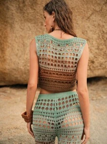 Swim Chiccia 女士镂空扭纹V领渐变色无袖罩衫