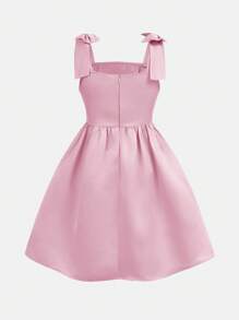 SHEIN 少女优雅缎面蝴蝶结细肩带派对连衣裙，粉色 - 粉色 - 查看 3