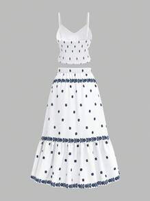 SHEIN MOD Set di 2 pezzi di grandi dimensioni con stampa a posizionamento blu e bianco, adatto per vacanze estive - Blu e Bianco - Visualizzare 2