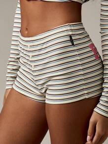 Missguided x Playboy Retro Style Ribbed Bunny Logo Striped Lounge Set With Collared Crop Top And High Rise Shorts