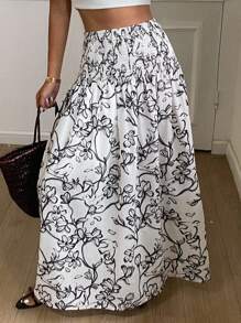 Livesso Saia Floral Ditsy Evasê, Saia Casual de Verão para Férias, Looks Boho de Férias para Mulheres - Preto - Visão 4