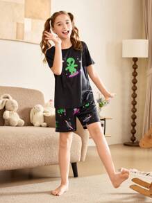 少女卡通外星人印花睡衣套装