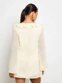 AiiRZ Empire Waist Bell Sleeve Mini Dress With Ruffle Neckline Chiffon Fabric Flowy Summer Spring Party Wedding Guest Special Occasion