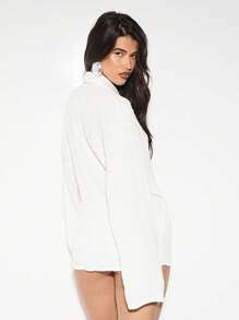 KIZN Blouse ample et élégante de style cache-cœur à manches longues, tenue professionnelle de bureau, Top de carrière. Tenue de soirée, porter pour les occasions spéciales en automne et en hiver - Blanc - Voir 2