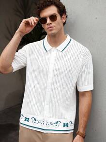Manfinity Hypemode Men's Contrast Color Drop Shoulder Short Sleeve Casual Knit Top, Summer - Multicolor - View 4