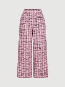 SHEIN MOD Pantalones de tweed con bolsillos y ribete de color contrastante para mujer - Rosa - Ver 1