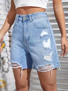SHEIN Tall Short en jean déchiré taille haute non stretch de style urbain