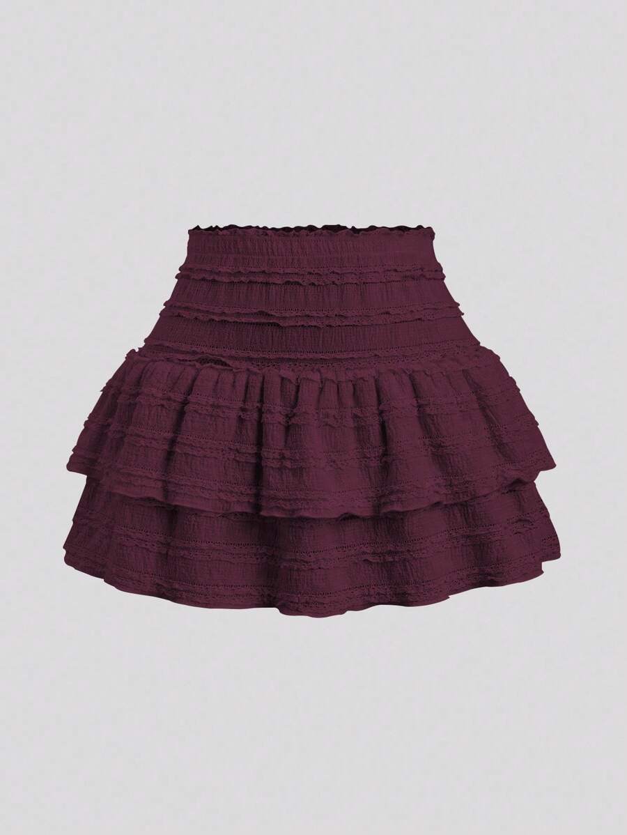 SHEIN Tall Layered Ruffle Hem Peplum Skirt For Tall Women, Sweet, Spring/Summer - Purple - View 1