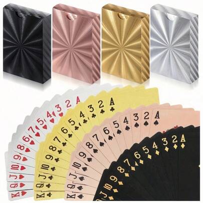 Bộ bài Poker tráng bạc Bộ bài Poker mạ vàng 24K Bộ bài Poker mạ vàng Bộ bài chống thấm nước Bộ bài nhựa chống thấm nước cho tiệc trò chơi gia đình - Bộ bài thời trang, Giáng sinh, Halloween, Lễ tạ ơn, Ngày lễ tình nhân, Lễ phục sinh, Quà tặng sinh nhật (Nhiều màu, Phong cách cổ điển)