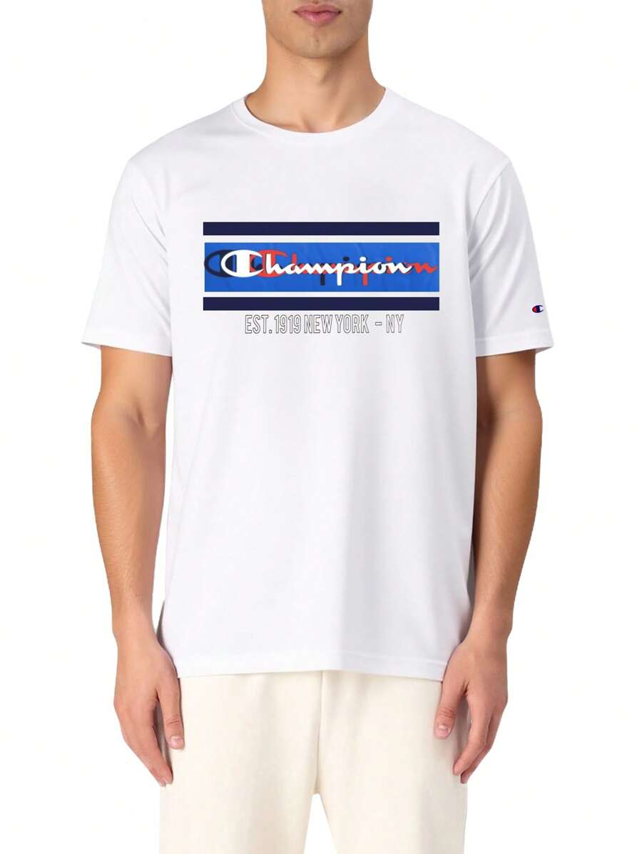 Champion 夏季男士圆领短袖休闲基本款T恤 - 白色 - 查看 1