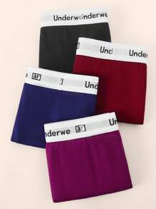 Manfinity Underwear&Sleepwear Basics 4pcs/Set Men's Letter Waistband Boxer Briefs Multipack Trunk - Multicolor - View 3