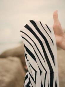 Anewsta Váy che một bên vai thanh lịch, tinh tế, sọc đen trắng 25SS - Đen và trắng - Xem 7