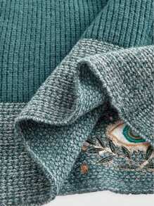 ROMWE Hippie Boho Resort Mysterious Eyes & Floral Embroidery Plus Size Knit Witch Hoodie