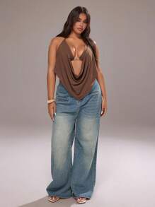 Rustia 女士 Y2K 风格低胸紧身胸衣上衣、露背细肩带短款上衣外套 - 咖啡棕 - 查看 2