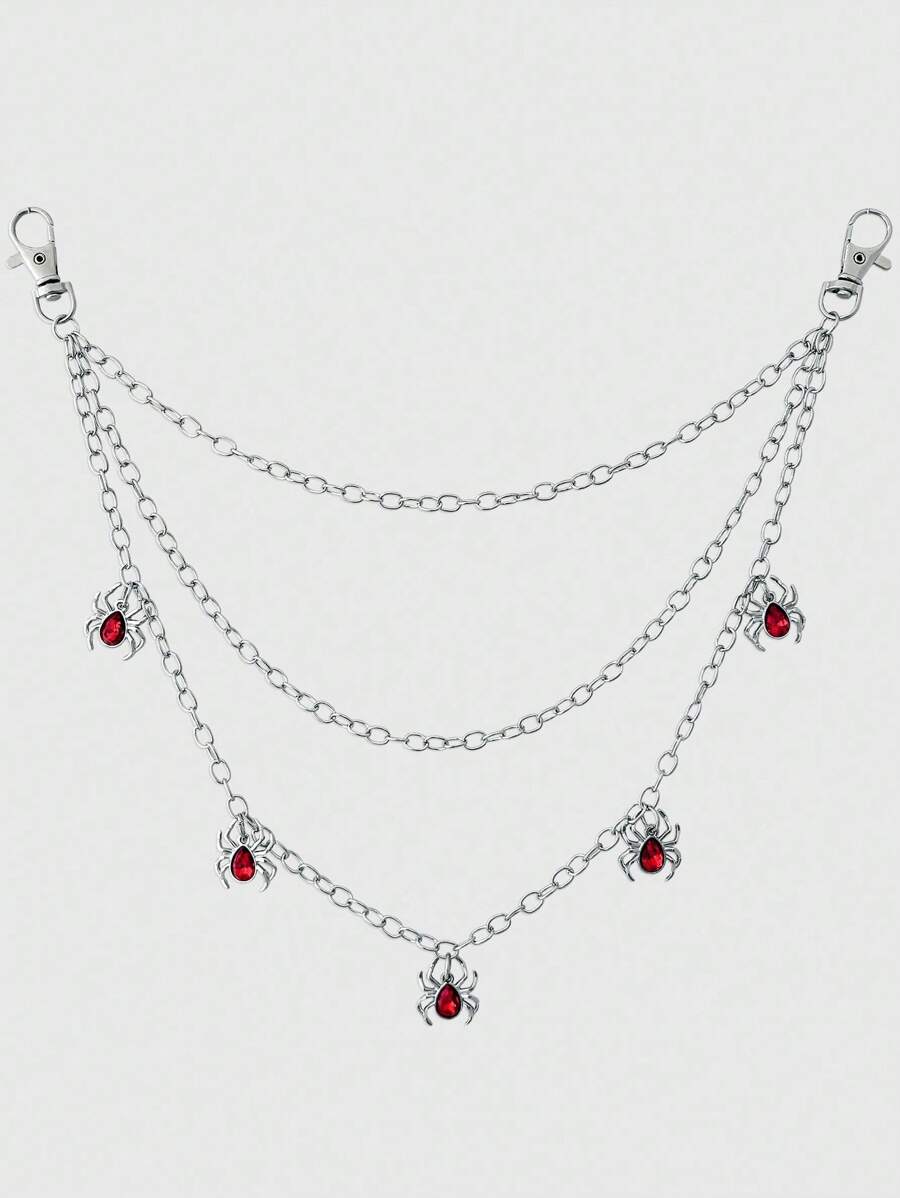 ROMWE Fairycore 1 件女式水钻蜘蛛装饰深色哥特式三层交叉链裤链，适合牛仔裤、短裤、日常穿着、万圣节的多功能配饰