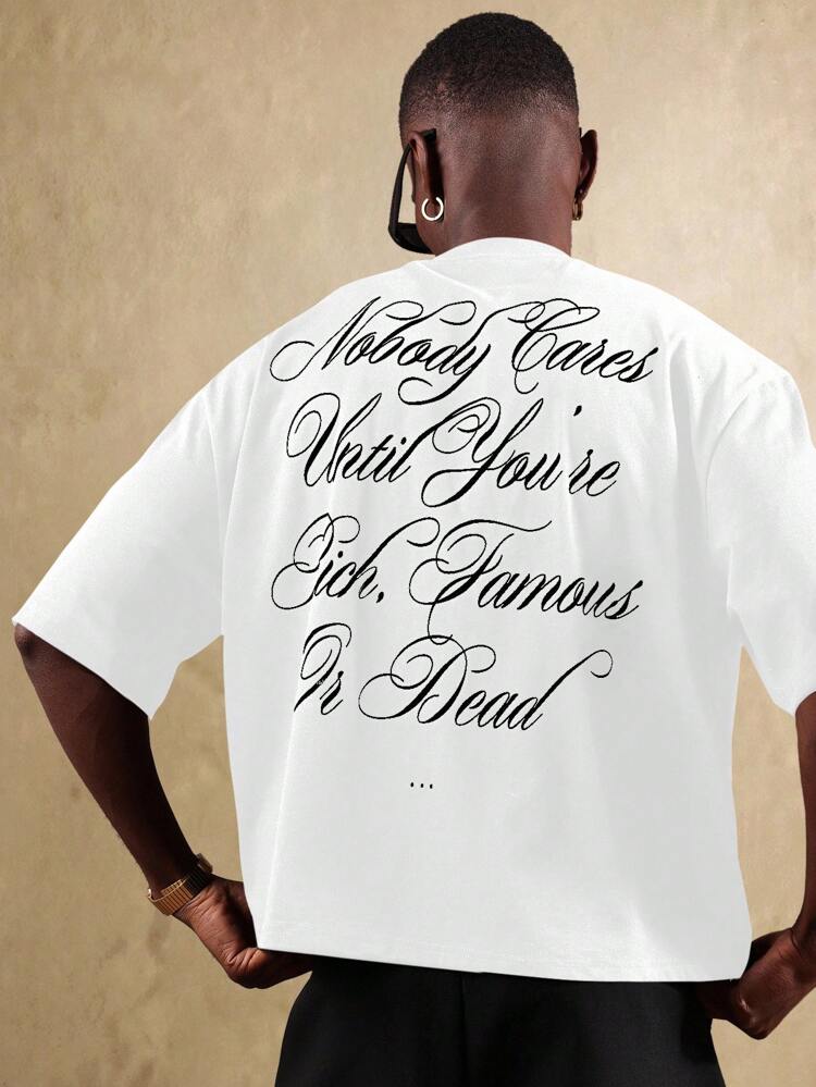Oversized Typography Print Cotton T Shirt With Minimalist Design