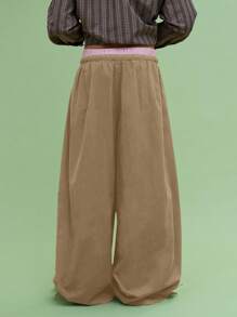 COUREZ Unisex Women Men Low Waist Parachute Baggy Balloon Leg Khaki Trousers 100%Cotton - Khaki - View 4