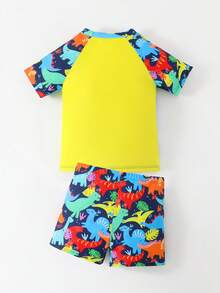 Young Boy Dinosaur Print Swimwear Set, Summer Holiday Beach