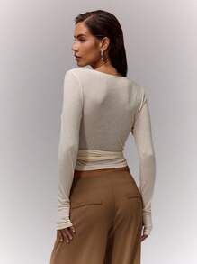 MUSERA V领裹身系带上衣，休闲度假日常机场穿搭，返校季冬季春季夏季皆宜。 - 杏色 - 查看 2