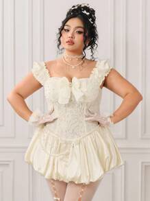 ROMWE ROMWE EDITION Abito in stile vintage reale kawaii con perline e tessuto in pizzo, senza schienale, con texture in raso e linea ad A, adatto come abito da sposa per taglie forti