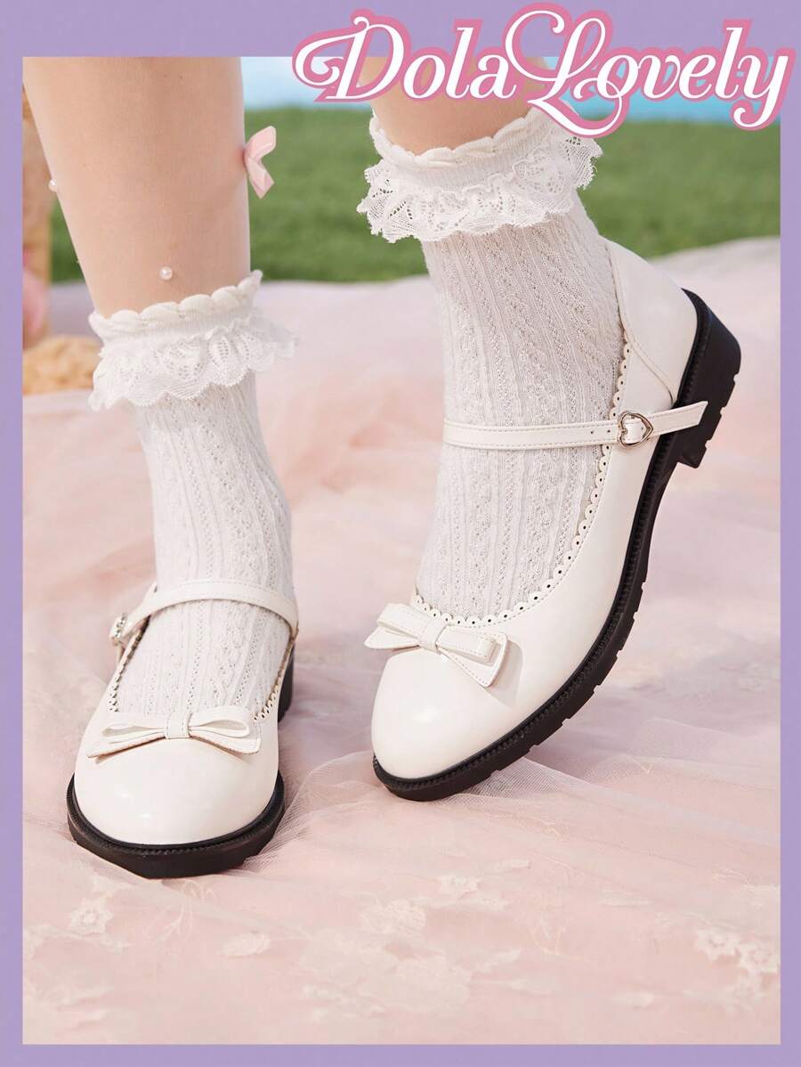 Dola Lovely 新款时尚粗跟女士平底鞋，性感平底派对鞋 - 白色 - 查看 1