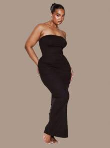 MUSERA Plus Size Fitted Strapless Maxi Dress Everyday Casual Spring Summer Vacation Holiday Essentials - Black - View 3