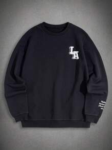 EURMUSE Men Cottonline Letter Printed Crew Neck Regular Sweatshirt - Black - View 2