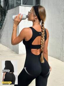 GLOWMODE Body con copas desmontables, estilo Mono, de 24" FeatherFit™-Air con efecto trasero realzador, para yoga de bajo impacto, pilates, uso diario casual