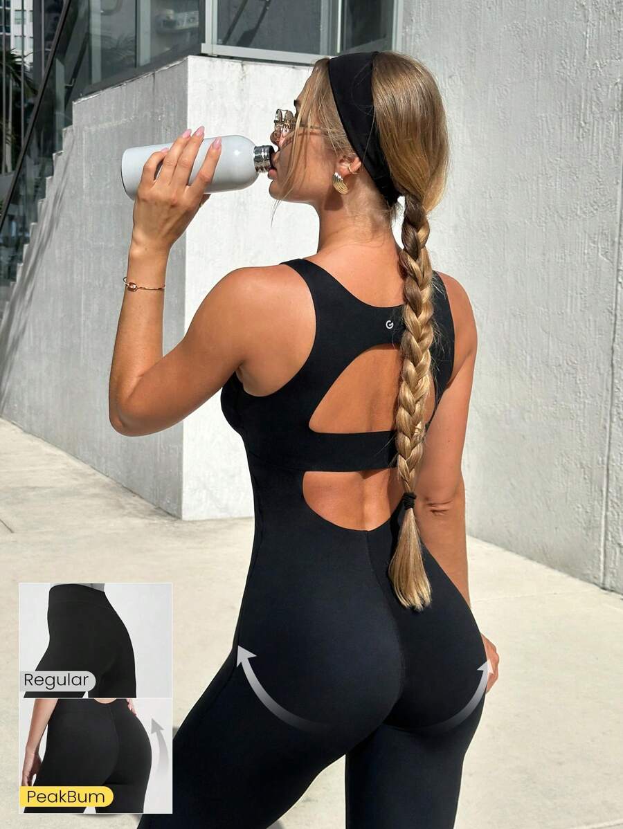 GLOWMODE Body con copas desmontables, estilo Mono, de 24" FeatherFit™-Air con efecto trasero realzador, para yoga de bajo impacto, pilates, uso diario casual