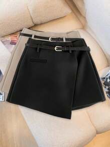 Franclia Pantalones con falda asimétrica de moda casual para ir al trabajo, pantalones cortos multifuncionales para mujeres, pantalones con falda a juego sin cinturón