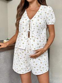 SHEIN Maternity Two-Piece FLORAL  Suits Fall Women Clothes - White - View 8