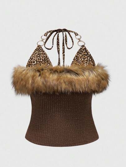 J-Fashion Große Größen Y2K Retro Patchwork Fellträger Trägershirt sexy Bodycon Kamisole